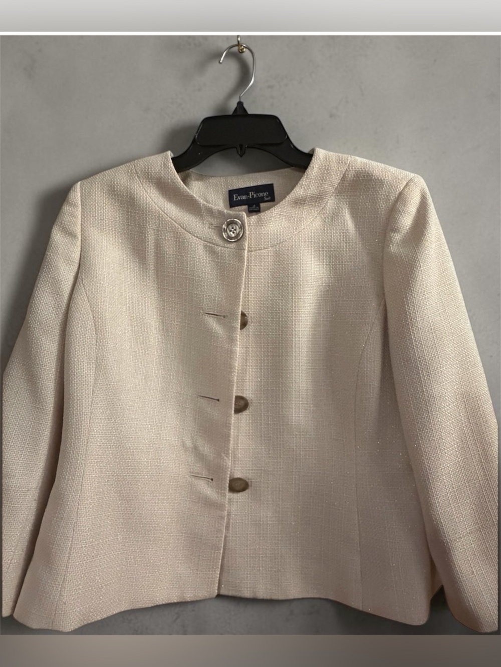 Evan Picone Ivory Cropped Textured Jacket